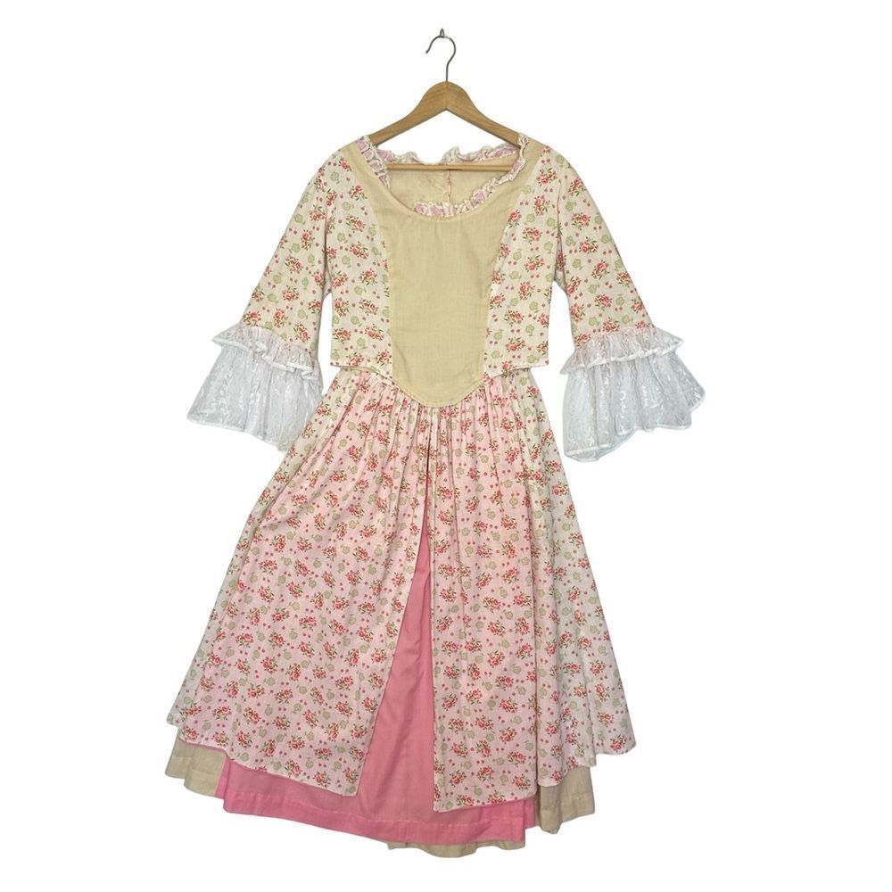 Handmade Pink Roses & Cream Colonial 1700’s Style Shirt & Skirt Set Size Small